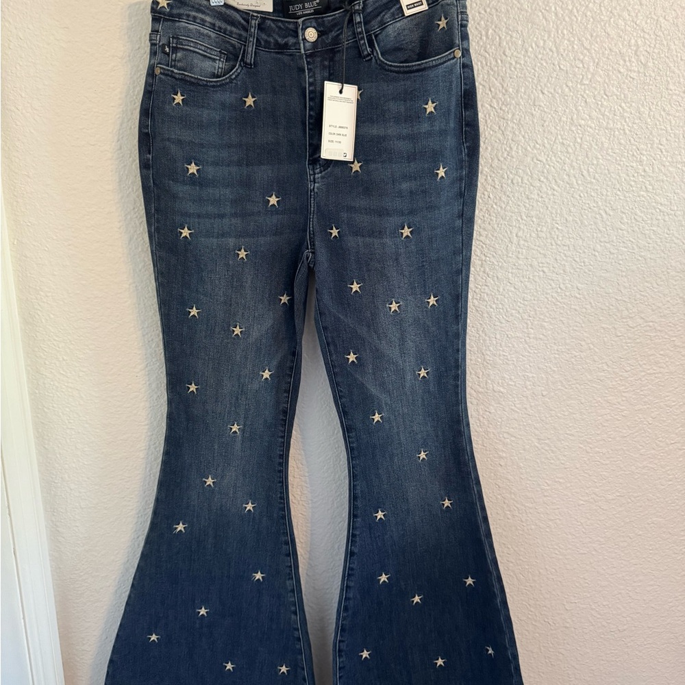 NWT Judy Blue Dark Blue Star Flare Jeans
